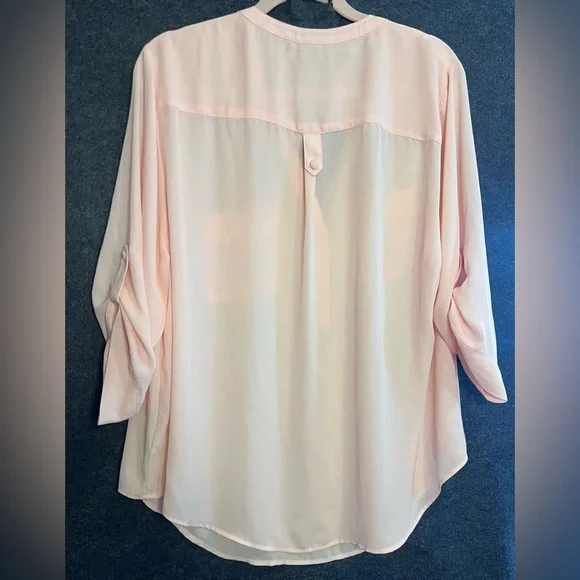 NWT Torrid 1/1X Harper Georgette 3/4 Sleeve Blouse blush pink relaxed flowy fit - Picture 4 of 5